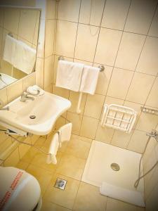 基利尼GLARENTZA的一间带水槽、卫生间和镜子的浴室