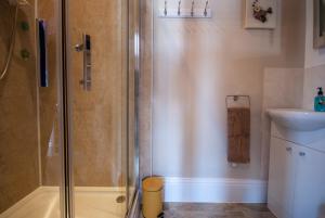 尚克林代尔酒店的浴室里设有玻璃门淋浴