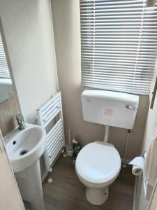 KentGriffiths, Seaview Caravan Park, Whitstable的浴室配有白色卫生间和盥洗盆。