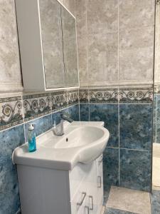斯旺西Cosy 2 Bed Flat 1 in Swansea - Home away from Home的浴室设有白色水槽和镜子