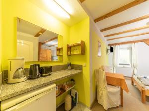 克吕茨Gorgeous Apartment in Grundshagen with parking的厨房设有黄色的墙壁和台面