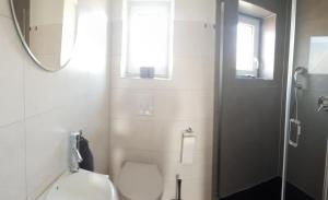 DürrhennersdorfHaus am Seidelberg的浴室设有卫生间和带镜子的淋浴