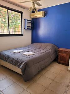 戈多伊克鲁斯Casa Balcarce的蓝色卧室,配有带2条毛巾的床