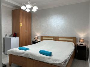 苏呼米Guest House Esma的一间卧室配有一张带两个蓝色枕头的床