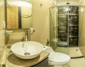 皮塔利托HOTEL SAN PEDRO PITALITO的一间带水槽、卫生间和淋浴的浴室