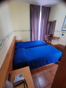 勒托阳尼Hotel San Pietro的一间卧室配有蓝色的床和一张书桌
