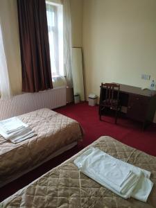 连科兰Hostel One的酒店客房配有两张床和一张书桌