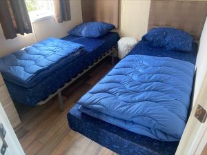 海牙Vakantiepark Kijkduin - 870的客房内的两张床和蓝色枕头