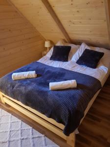 斯托尼拉斯奇Chata Rafusa pod Śnieżnikiem的阁楼上的一张床位,上面有两个枕头
