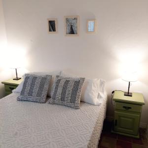 圣弗朗西斯科德尔蒙特蒙奥罗Casa Sarmiento的一间卧室配有两张台灯和一张床