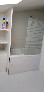尚尼耶Maison au coeur d'un village près d'Angoulême的客房内的白色橱柜,配有淋浴