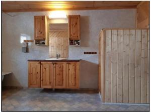 FoldereidGraceland Norway的一个带木制橱柜和水槽的厨房