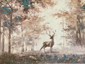 费马恩Natur Hof Fehmarn的一只鹿穿过森林的绘画