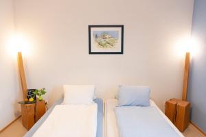 Uznach贝恩特赛住宿加早餐旅馆的一间设有两张床的客房,墙上挂着一张照片