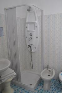 里乔内里戈贝罗酒店的带淋浴、卫生间和盥洗盆的浴室