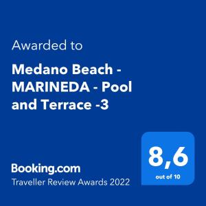 Medano Beach - MARINEDA - Pool and Terrace -3的证书、奖牌、标识或其他文件