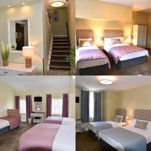克朗梅尔贝法尼地中海餐厅及联排别墅酒店的两张带两张床的酒店客房的照片