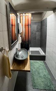费马恩Hostel Fehmarn Mehrbett-Zimmer的一间带水槽和淋浴的浴室
