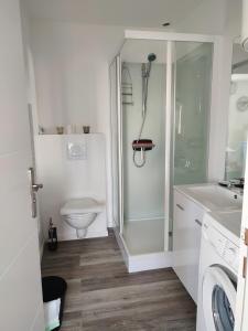 布雷斯特Charmant T1 bis dans un quartier calme的白色的浴室设有卫生间和水槽。