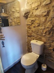 卡米尼亚Casa da Portela的浴室配有白色卫生间和石墙。