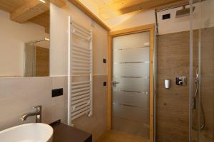 利维尼奥B&B Ecohotel Chalet des Alpes的一间带水槽和淋浴的浴室