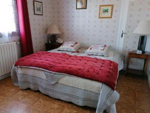 特雷西索梅莱斯加莱公寓的一间卧室配有一张带红色毯子的大床
