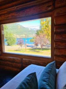 圣马丁德洛斯Puerto Lacar Lodge SMARG的一间卧室设有水景窗户