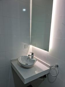 蒂格雷Departamento céntrico en Tigre II的一间带水槽和镜子的浴室