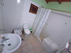 伊瓜苏港Apart Clavel del Aire的一间带水槽、卫生间和淋浴的浴室