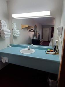布兰森纺车旅馆的一间带水槽和镜子的浴室