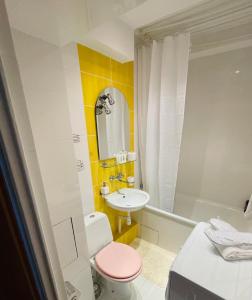 格丁尼亚Elli apartament的一间带粉红色卫生间和盥洗盆的浴室