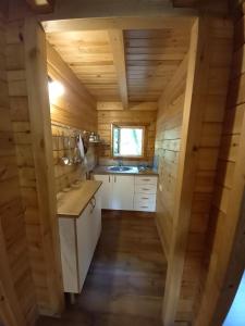 A XesteiraVeiga Mariña的小木屋内的厨房,配有水槽