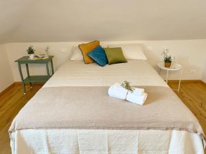 都灵Casa Ginepro via Mazzini的一间卧室配有一张大床和两条毛巾
