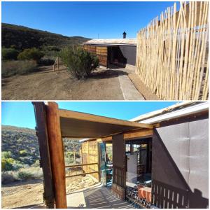 巴里代尔Protea Lodge - Glamping in the Karoo的两幅房子的照片,有木栅栏