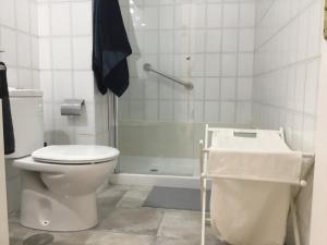阿罗纳Apartamento Los Cristianos Tres minutos Playa las vistas的白色的浴室设有卫生间和淋浴。