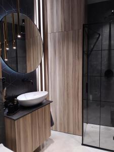 拉多姆Luxury Apartament Wyszyńskiego z Klimatyzacja的一间带水槽和镜子的浴室