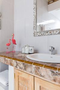 塞米亚克Villa Orked 1的浴室内两个火烈鸟站在台面上
