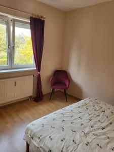 格拉茨Graz Liebenau的卧室配有床、椅子和窗户。