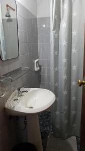 科洛尼亚-德尔萨克拉门托特里萨旅馆的浴室设有水槽和星光淋浴帘