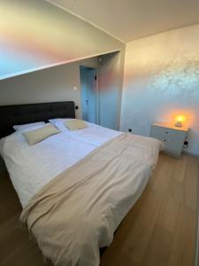 哈普萨卢Vanalinna apartment的一间卧室配有一张白色大床和床头柜
