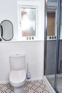 布里斯托Parkway House - Modern with great transport links的一间带卫生间、窗户和镜子的浴室