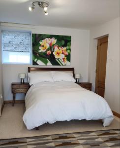 霍姆弗斯Wood Bank Studio Apartment的一间卧室配有一张壁画床