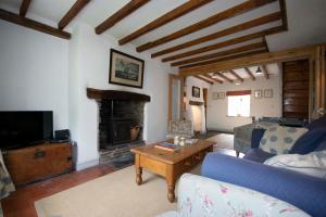 兰戈伦Riverside Cottage的带沙发和壁炉的客厅