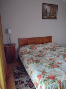 MizernaNoclegi u Janika的一间卧室配有一张带花卉棉被的床