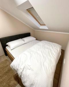 大格拉迪什泰Vivko Apartments的卧室配有白色床和天窗