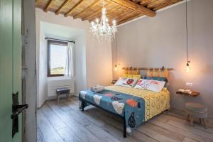 福洛尼卡Residenza Castello di Valli的一间卧室配有一张床和一个吊灯