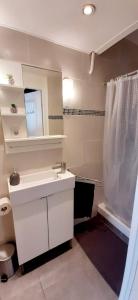土伦Appartement avec terrasse的白色的浴室设有水槽和淋浴。