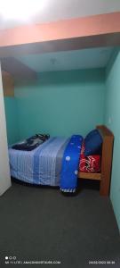 库斯科Anacondor Guests House的一间卧室配有一张蓝色墙壁的床