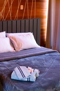 乌鲁比西Chalé Guest House的一张带毛巾和浴袍的床