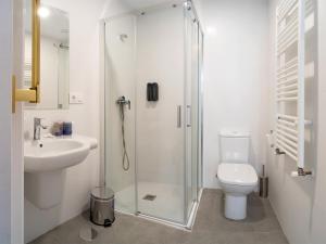 阿尔苏阿Casa do cabo的带淋浴、卫生间和盥洗盆的浴室